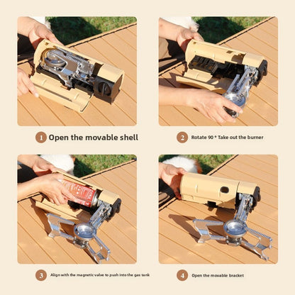 Card stove outdoor folding portable camping stove household cooking utensils gas stove fierce fire windproof cass magnetic stove